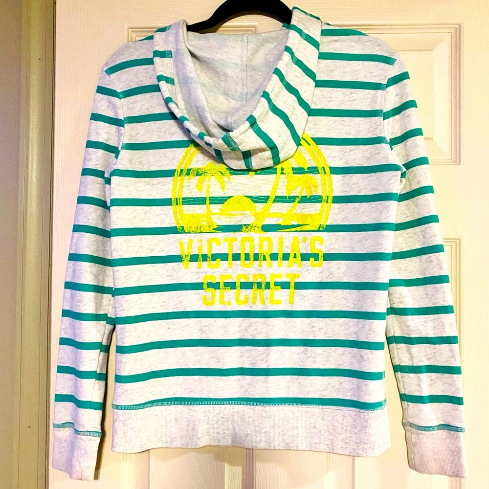 Victorias Secret zip up striped hoodie w/ logo on back size  XS